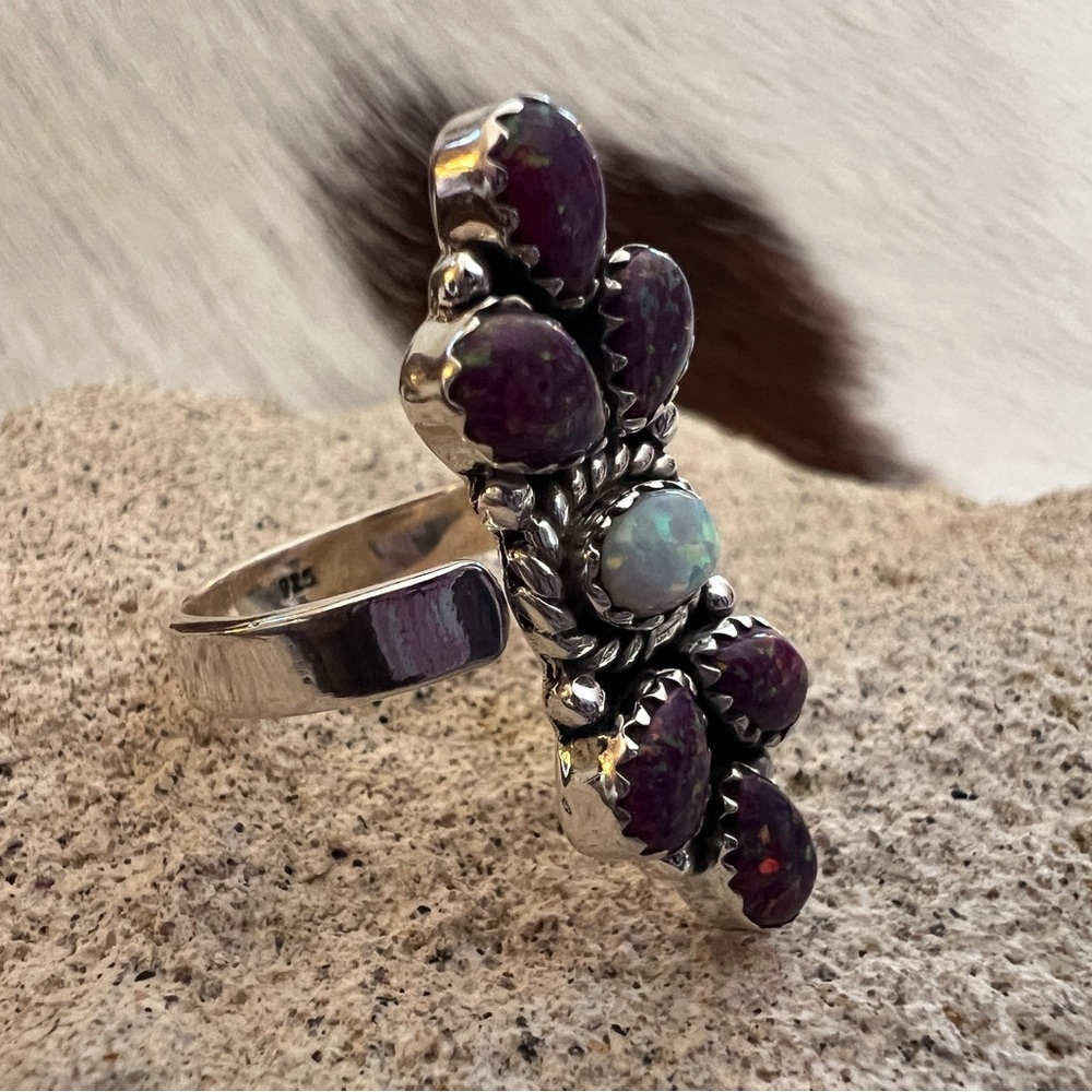 ❤️ Balloon Opal Cluster Navajo  Southwestern Artisan Ring Size Adjustable 6 to 8 - Picture 5 of 14